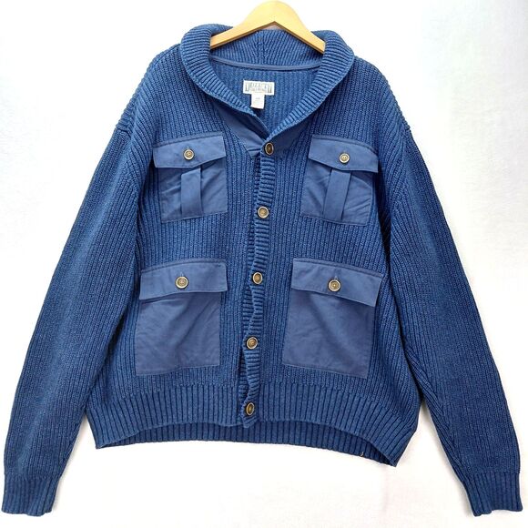 Duluth Trading Military Sweater Men 2XL Blue Wool Blend Heavyweight Shawl Collar - Picture 1 of 13